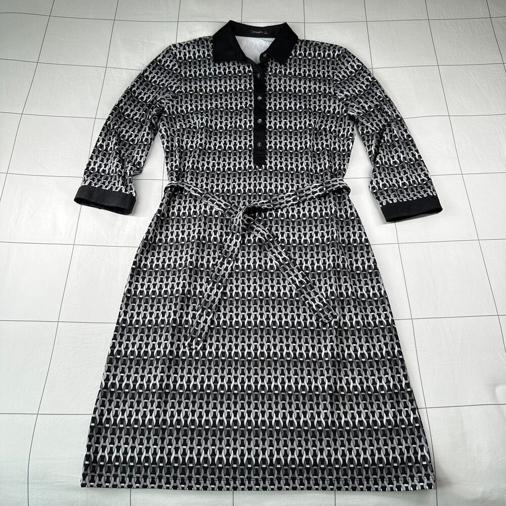 J. McLaughlin Dress Womens Medium Black Gray Chain Link Catalina Cloth Belt Tie